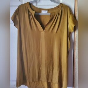 LOFT Mustard Yellow Short Sleeve V-Neck Blouse